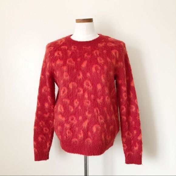 Paris Atelier & Other Stories Red Orange Fuzzy Crewneck sweater Small preowned - Picture 2 of 5